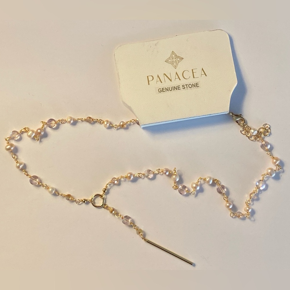 Panacea Genuine Stone Gold Tone Necklace With Bar Pendant